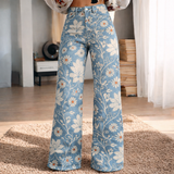 Pantalons pour femmes : Pantalon Fluide Femme Floral Best-Seller Mode Féminine in Bleu poussiéreux van Seroa