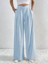 Pantalons pour femmes : Pantalon Fluide Femme Large Taille Haute Coton in Bleu clair van Seroa