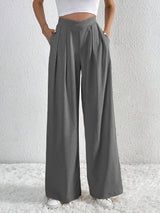 Pantalons pour femmes : Pantalon Fluide Femme Large Taille Haute Coton in Gris van Seroa