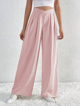 Pantalons pour femmes : Pantalon Fluide Femme Large Taille Haute Coton in Rose van Seroa