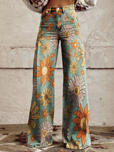 Pantalons pour femmes : Pantalon Fluide Femme Floral Uni in Jaune van Seroa