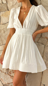 Dresses : Robe Coton Fluide Femme Manches Bouffantes & Décolleté V - Légère in van Seroa