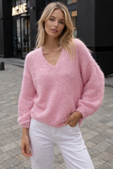 Pulls pour femmes : Pull Femme Col V Ample in Rosa van Seroa