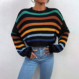 Pulls pour femmes : Pull Femme Multicolore Rayé in Noir van Seroa
