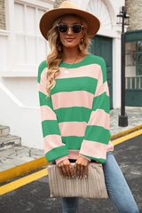 Autumn Collection : Pull Femme Décontracté Style in Vert et Rose clair van Seroa