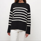 Autumn Collection : Pull Femme Ample Coton Rayé in Noir van Seroa