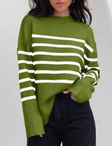 Autumn Collection : Pull Femme Ample Coton Rayé in Vert van Seroa