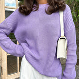 Autumn Collection : Pull Femme Ample Col Rond Tricot in Violet van Seroa