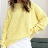 Autumn Collection : Pull Femme Ample Col Rond Tricot in Jaune van Seroa