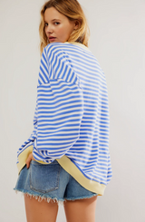 Autumn Collection : Pull Femme Ample Coton Marine Bleu Rayé in van Seroa