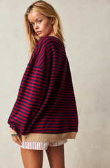 Autumn Collection : Pull Femme Ample Coton Marine Bleu Rayé in van Seroa