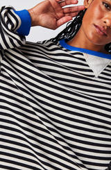 Autumn Collection : Pull Femme Ample Coton Marine Bleu Rayé in van Seroa