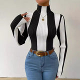 Pulls pour femmes : Pull Femme Hiver Col Montant Automne Rayé in Noir van Seroa