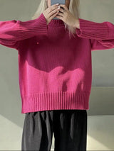 Autumn Collection : Pull Femme Ample Col Rond Décontracté in Rose van Seroa