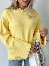 Autumn Collection : Pull Femme Ample Col Rond Décontracté in Jaune van Seroa