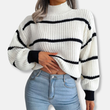 Pulls pour femmes : Pull Femme Col Roulé Décontracté Rayé in Blanc van Seroa