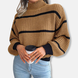 Pulls pour femmes : Pull Femme Col Roulé Décontracté Rayé in van Seroa