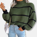 Pulls pour femmes : Pull Femme Col Roulé Décontracté Rayé in Vert van Seroa