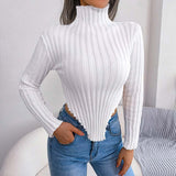 Autumn Collection : Pull Femme Col Roulé Coton Asymétrique in Blanc van Seroa