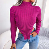 Autumn Collection : Pull Femme Col Roulé Coton Asymétrique in Rose van Seroa