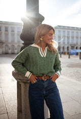 Pulls et gilets : Pull Femme Vert Col V Élégant in van Seroa