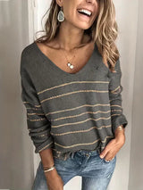 Autumn Collection : Pull Femme Col V Rayé Décontracté Autumn Collection in van Seroa