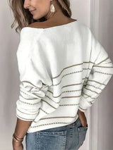 Autumn Collection : Pull Femme Col V Rayé Décontracté Autumn Collection in van Seroa