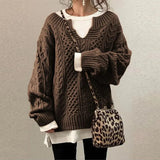 Autumn Collection : Pull Femme Confortable Tricoté Maille in Marron van Seroa