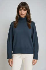 Pulls et gilets : Pull Femme Col Montant Côtelé in Marine van Seroa