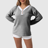 Pulls pour femmes : Pull Femme Décontracté Rayures Maille in Noir van Seroa