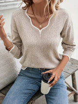 Pulls pour femmes : Pull Femme Col V Décontracté in Beige van Seroa