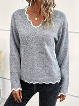 Pulls pour femmes : Pull Femme Col V Décontracté in Gris van Seroa