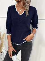 Pulls pour femmes : Pull Femme Col V Décontracté in Bleu marine van Seroa