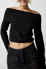 Autumn Collection : Pull Femme Élégant Épaules Dénudées in Noir van Seroa
