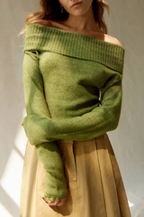 Autumn Collection : Pull Femme Élégant Épaules Dénudées in Vert van Seroa