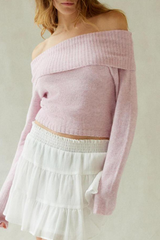Autumn Collection : Pull Femme Élégant Épaules Dénudées in Rose van Seroa