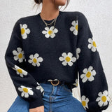 Pulls pour femmes : Pull Femme Hiver Floral in Noir van Seroa