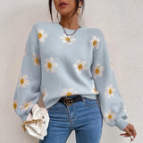Pulls pour femmes : Pull Femme Hiver Floral in Bleu ciel van Seroa
