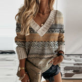 Autumn Collection : Pull Femme Polyester Léger Patchwork in Khaki van Seroa