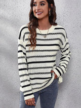 Pulls et gilets : Pull Femme Noir Manches Longues Col Rond Rayé in Abricot van Seroa