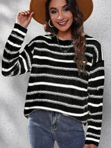 Pulls et gilets : Pull Femme Noir Manches Longues Col Rond Rayé in van Seroa