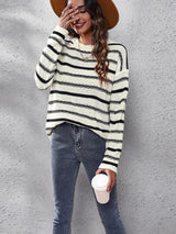 Pulls et gilets : Pull Femme Noir Manches Longues Col Rond Rayé in van Seroa