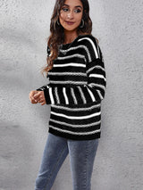 Pulls et gilets : Pull Femme Noir Manches Longues Col Rond Rayé in van Seroa