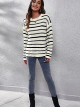 Pulls et gilets : Pull Femme Noir Manches Longues Col Rond Rayé in van Seroa