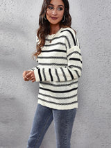 Pulls et gilets : Pull Femme Noir Manches Longues Col Rond Rayé in van Seroa