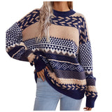 Autumn Collection : Pull Femme Rétro Tricoté Design in Bleu van Seroa