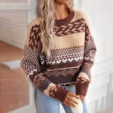 Autumn Collection : Pull Femme Rétro Tricoté Design in Marron van Seroa