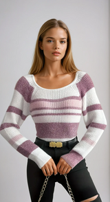 Pulls pour femmes : Pull Femme Slim Élégant in Rose van Seroa