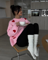 Pulls : Pull Femme Imprimé Surdimensionné Cœur in Rose van Seroa