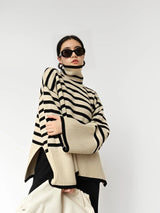 Pulls pour femmes : Pull Femme Coton Rayé in Beige Une taille convient à tous van Seroa